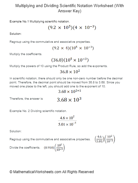 Multiplying And Dividing Scientific Notation Worksheet With Answer Key 