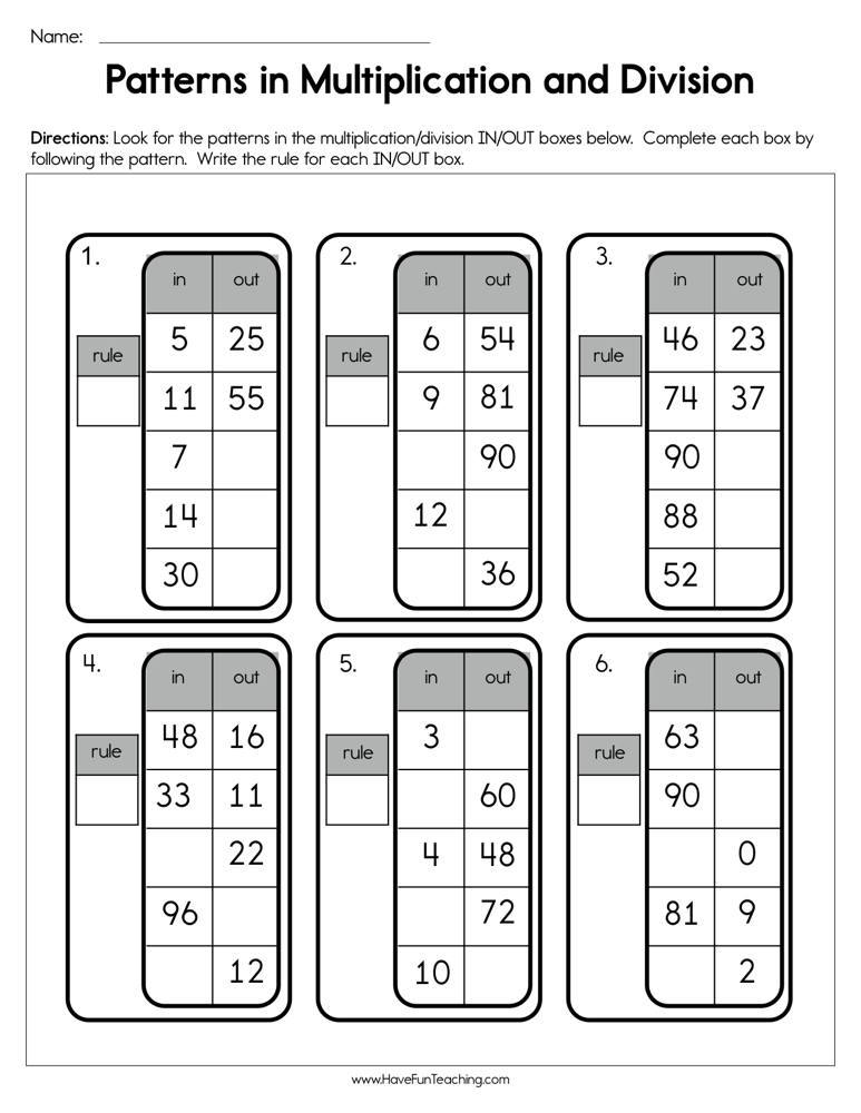 Patterns In Multiplication And Division Worksheet Have Fun Teaching