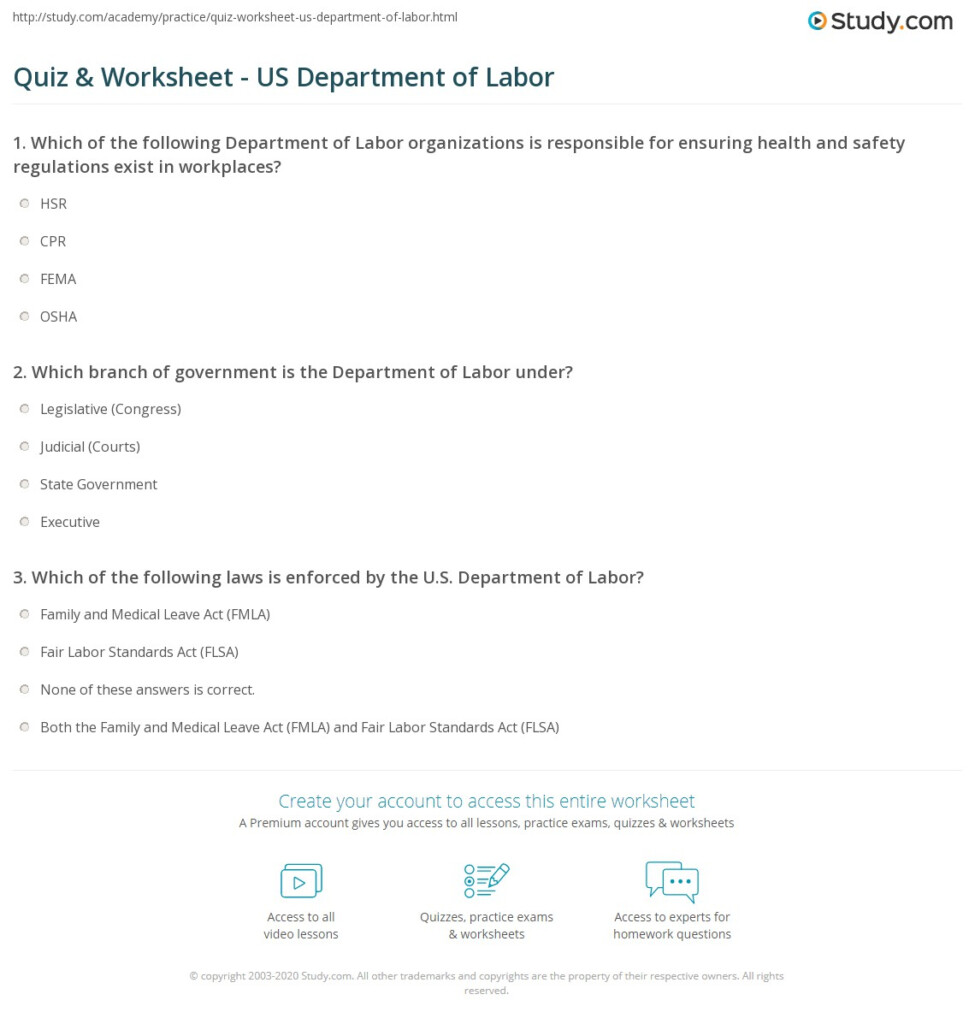 Quiz Worksheet US Department Of Labor Study