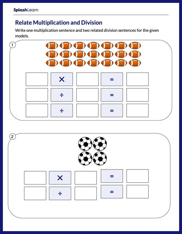 Relating Multiplication And Division Sentences Math Worksheets 