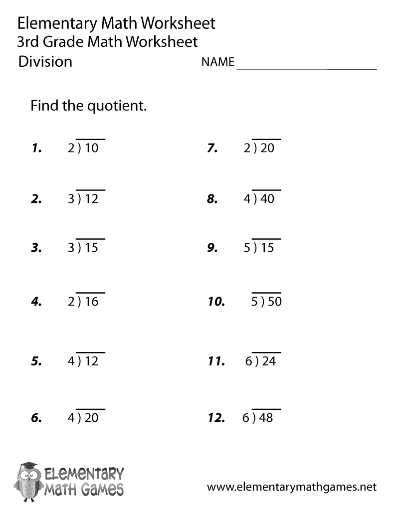 Third Grade Division Worksheet