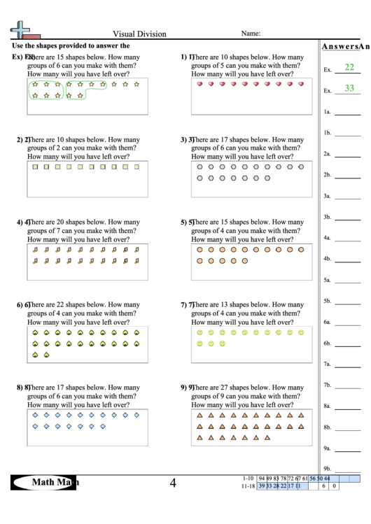 Visual Division Worksheet With Answer Key Printable Pdf Download