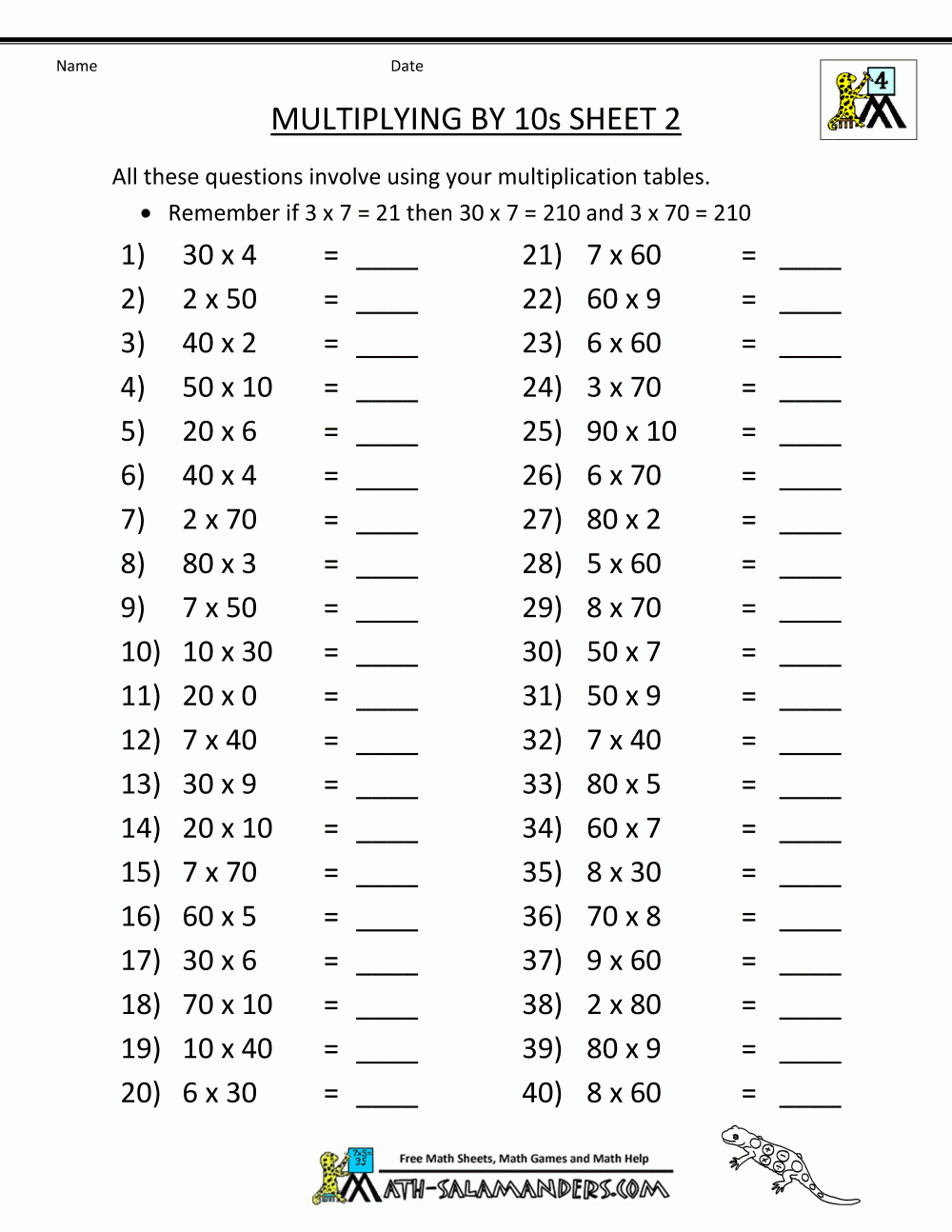 Worksheets On Multiplication And Division For Grade 4