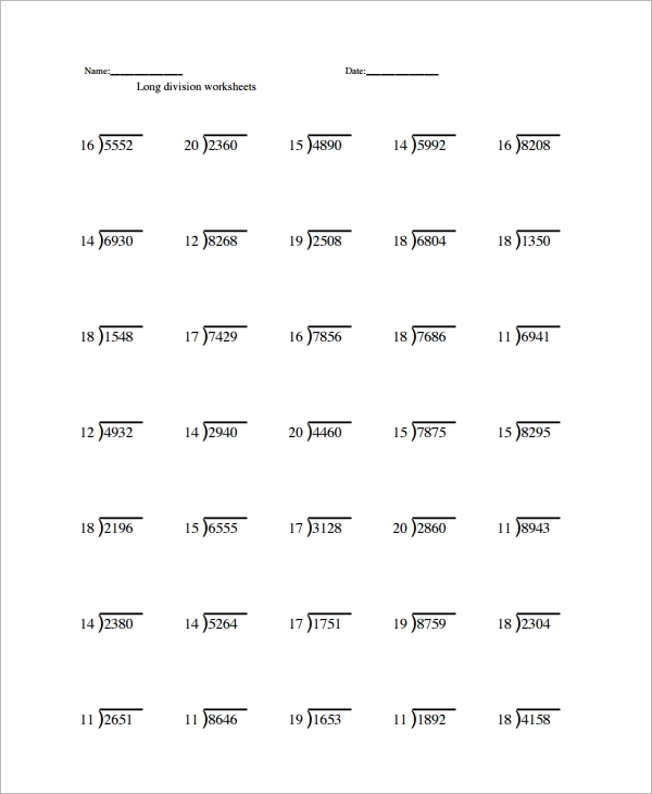 10 Long Division Worksheet Templates Sample Templates