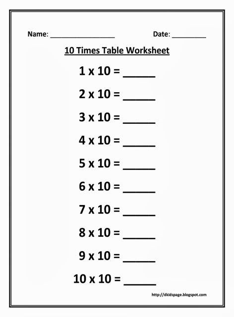 10 Times Multiplication Table Worksheet Times Tables 11 Times Table 