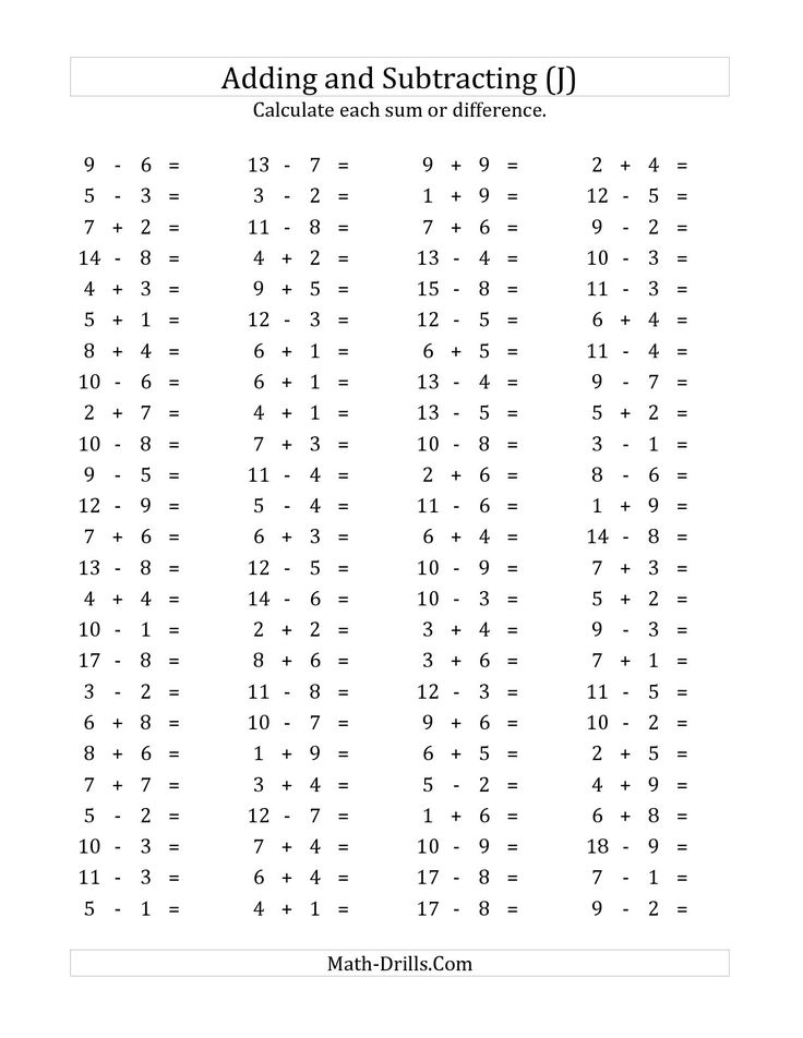 100 Horizontal Addition Subtraction Questions Facts 1 To 9 J Mixed