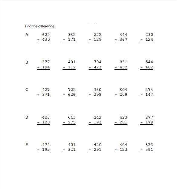 13 Sample Vertical Subtraction Worksheets Sample Templates