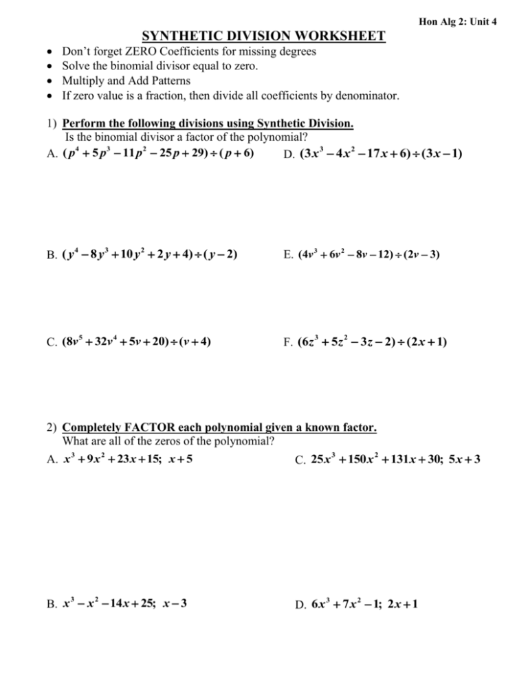 27 Dividing Polynomials Long And Synthetic Division Worksheet Answers