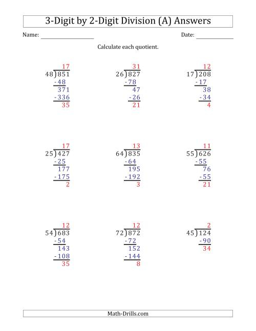 3 Digit By 2 Digit Long Division With Remainders And Steps Shown On 