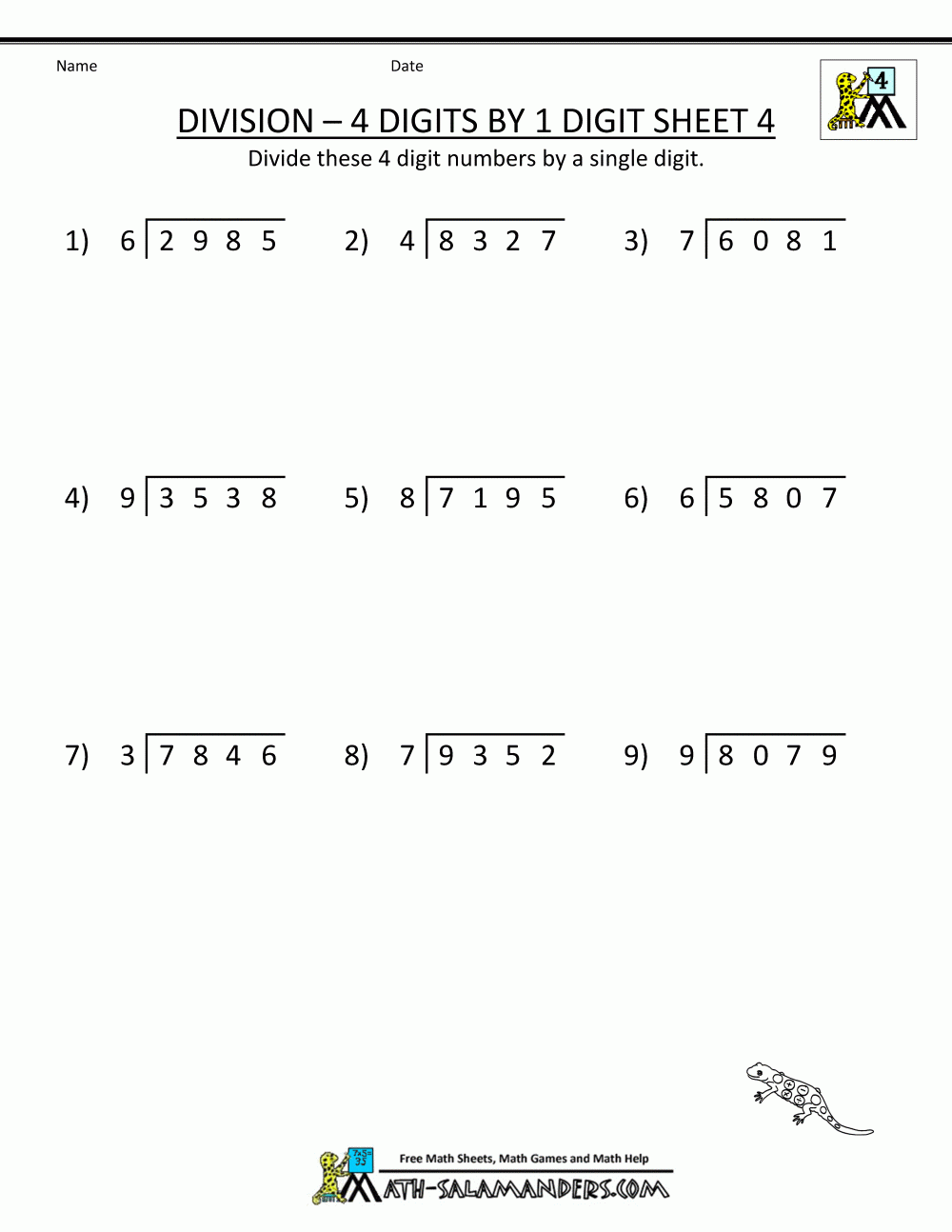 4th Grade Long Division Worksheets