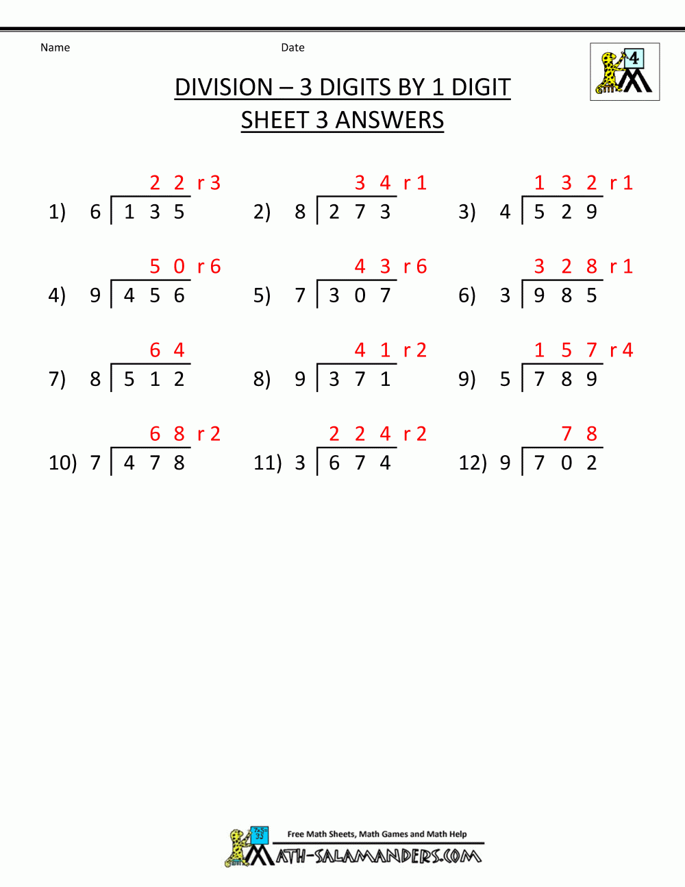 4th Grade Long Division Worksheets