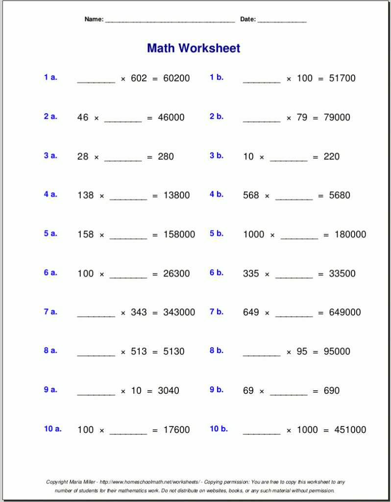 5th Grade Division And Multiplication Worksheets Times Tables Worksheets