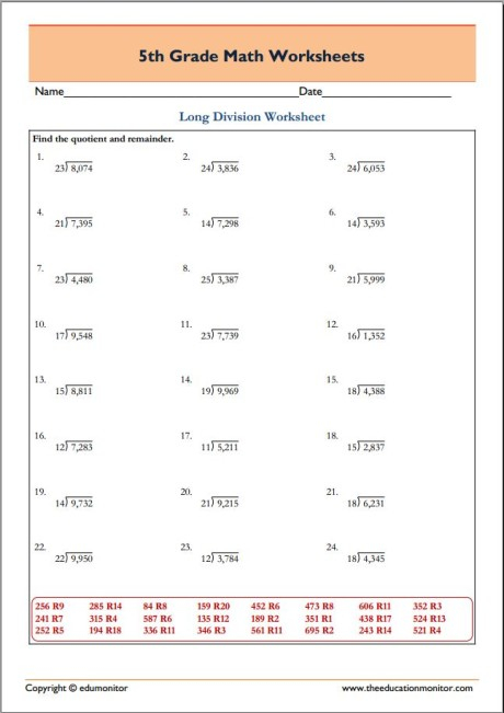 5th Grade Math Division Worksheets 4 X2 Long Division EduMonitor