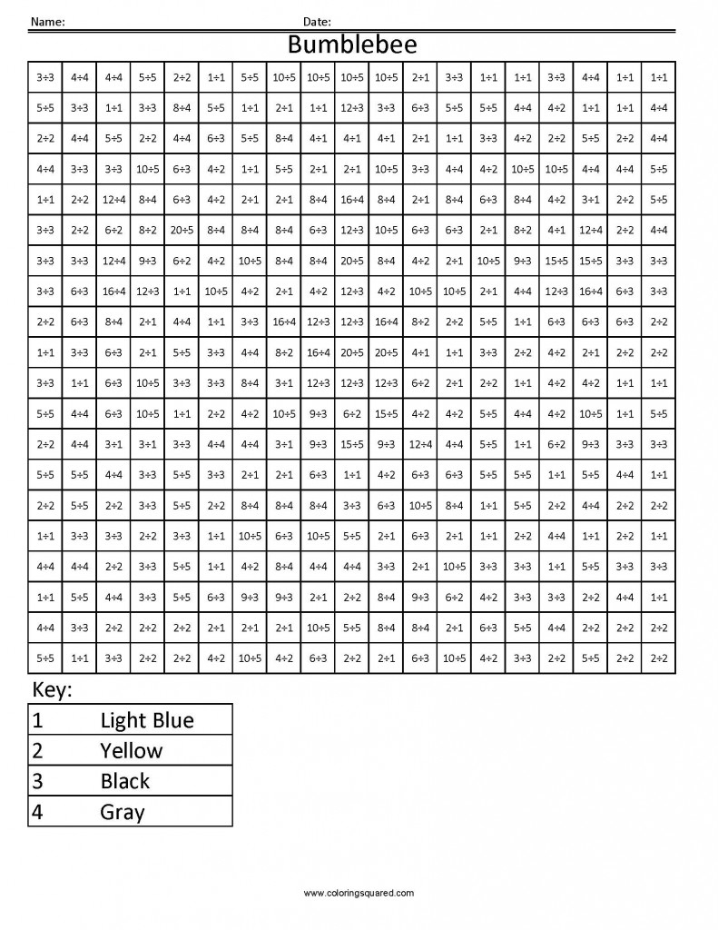 6 Bumblebee Multiplication Division Math Worksheets Coloring Squared