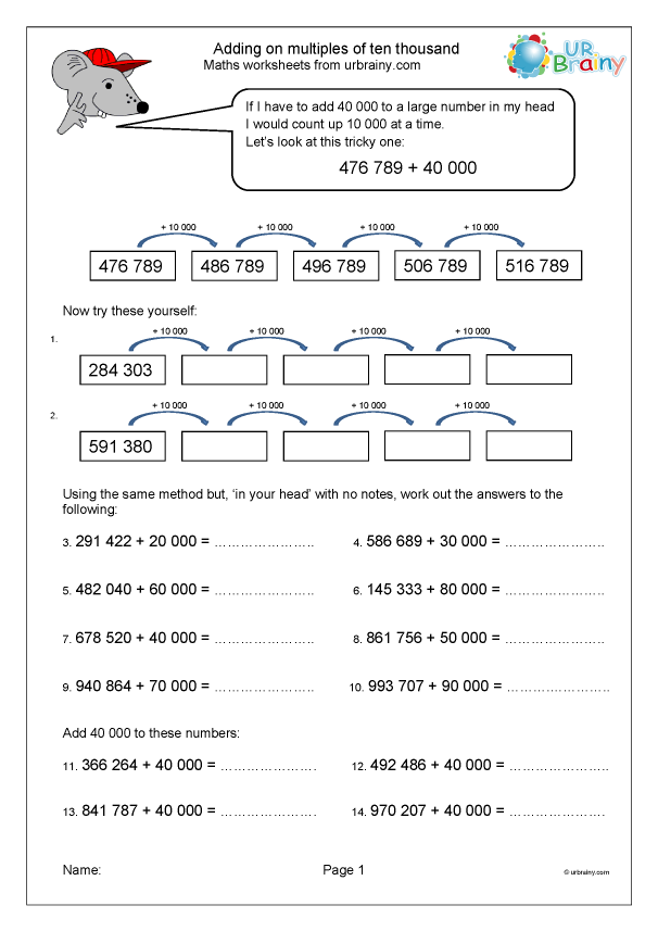 Adding Multiples Of Ten Thousand By Counting On Addition In Year 5 