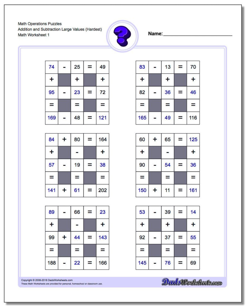 Addition And Subtraction With Missing Values Large 