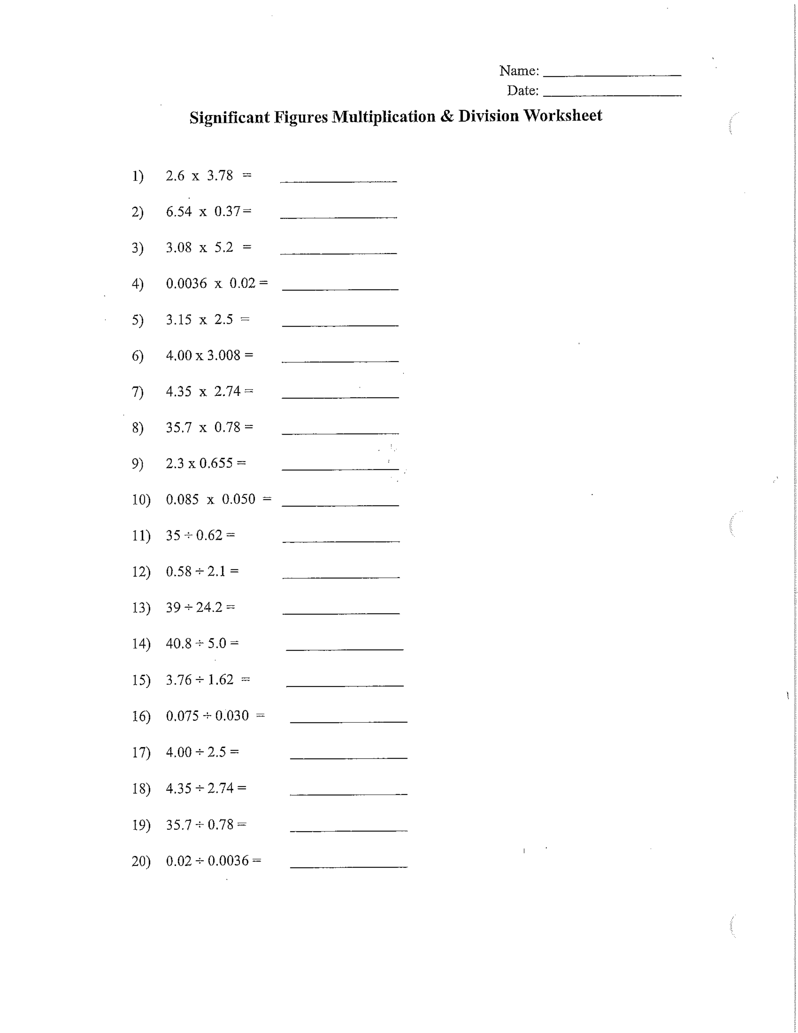 AGHS Chem 1 2B SIgnificant Figures Multiplication And Division