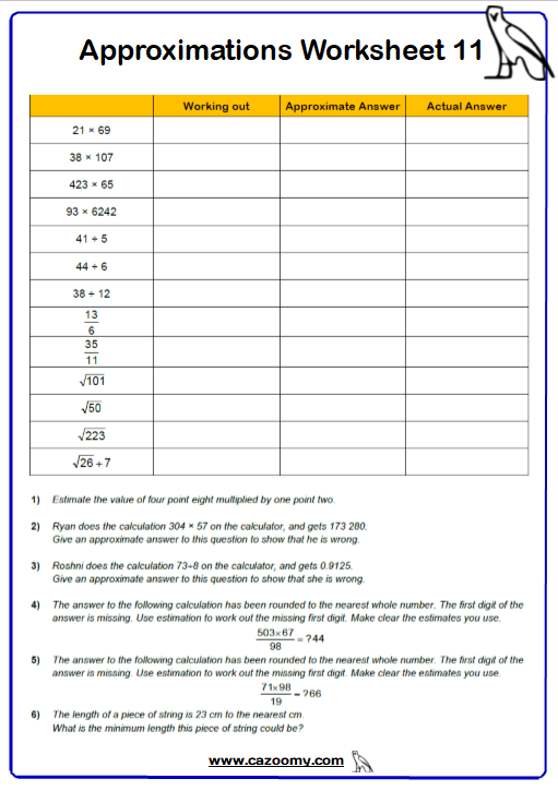 Approximation Worksheets Practice Questions And Answers Cazoomy