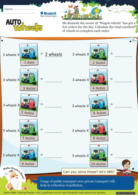 Auto Wheels Math Worksheet For Grade 1 Free Printable Worksheets