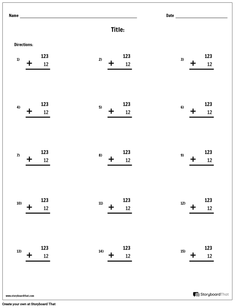 Create Addition Worksheets Math Worksheet Templates