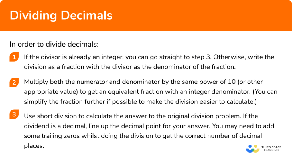 Dividing Decimals GCSE Maths Steps Examples Worksheet