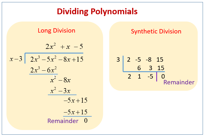 Dividing Polynomials And The Remainder Theorem solutions Examples