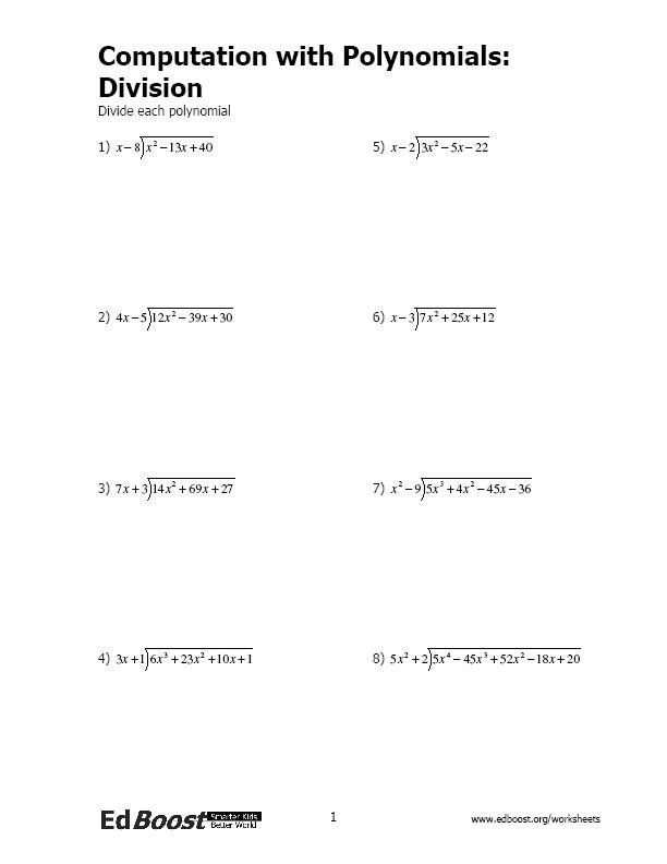 Dividing Polynomials By Monomials Worksheet 29 Polynomial Long Division 