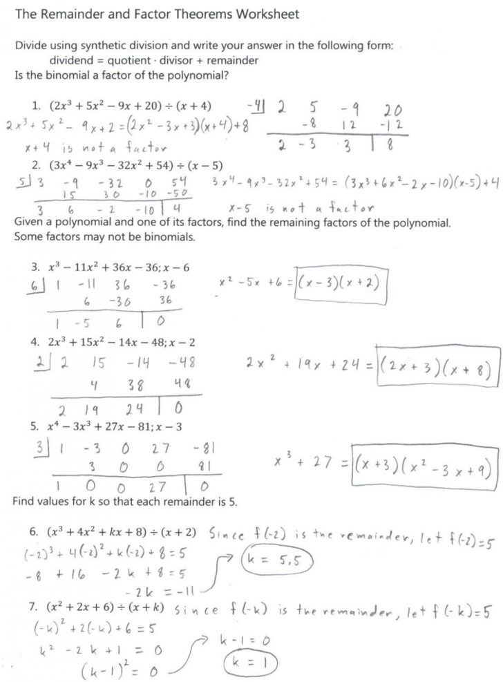 Dividing Polynomials Long And Synthetic Division Worksheet Answers Db