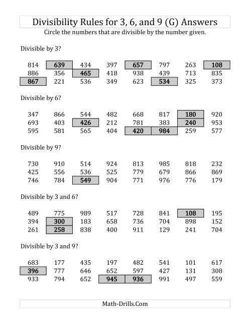 Divisibility Rules For 3 6 And 9 3 Digit Numbers G 