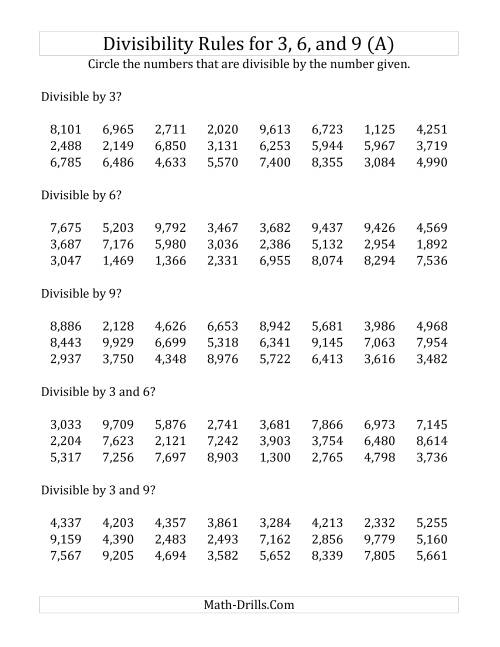 Divisibility Rules For 3 6 And 9 4 Digit Numbers A