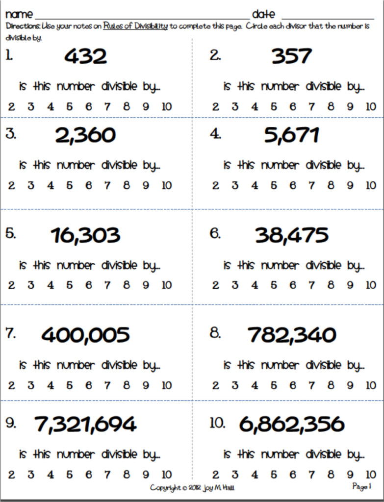 Divisibility Rules Worksheet For Grade 6 Thekidsworksheet