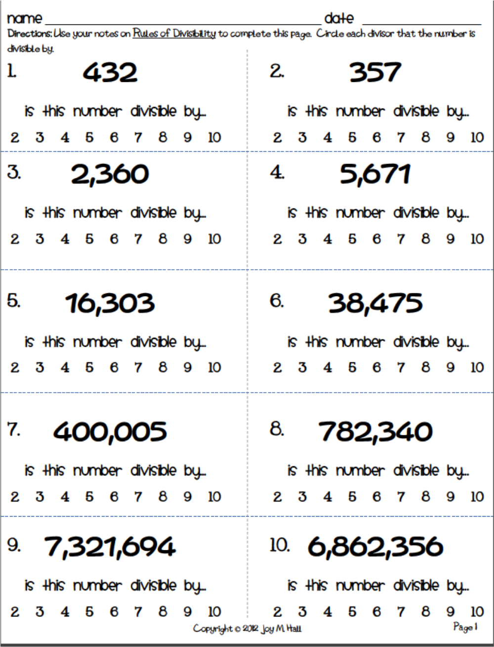 Divisibility Rules Worksheet For Grade 6 Thekidsworksheet