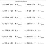 Division Missing Numbers Worksheet