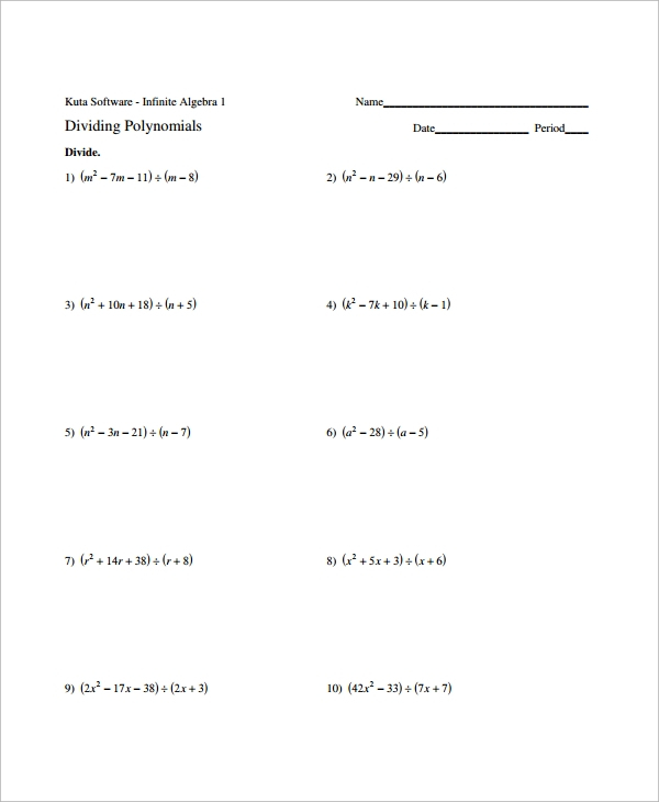 Division Of Polynomials Worksheet Doc Gregory Stallworth s Division