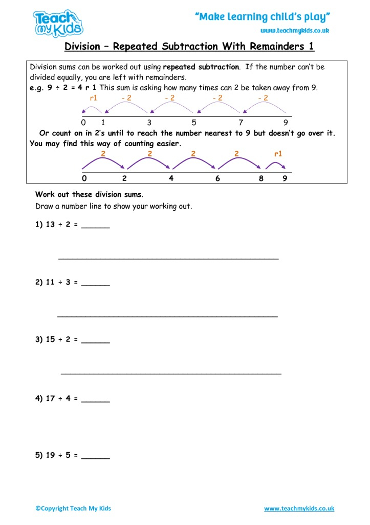 Division Repeated Subtraction With Remainders TMK Education