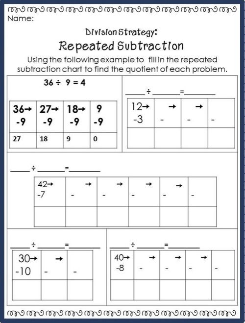 Division Using Repeated Subtraction Worksheets