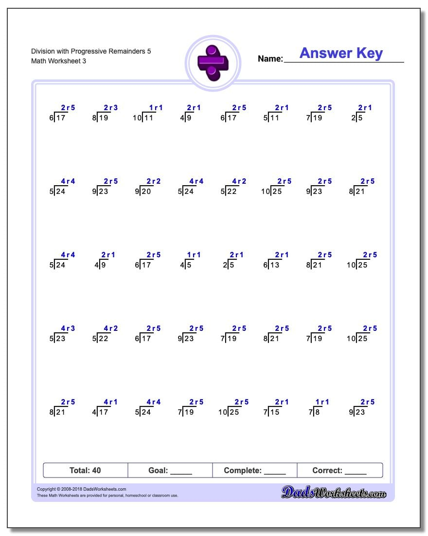 Division With Progressive Remainders