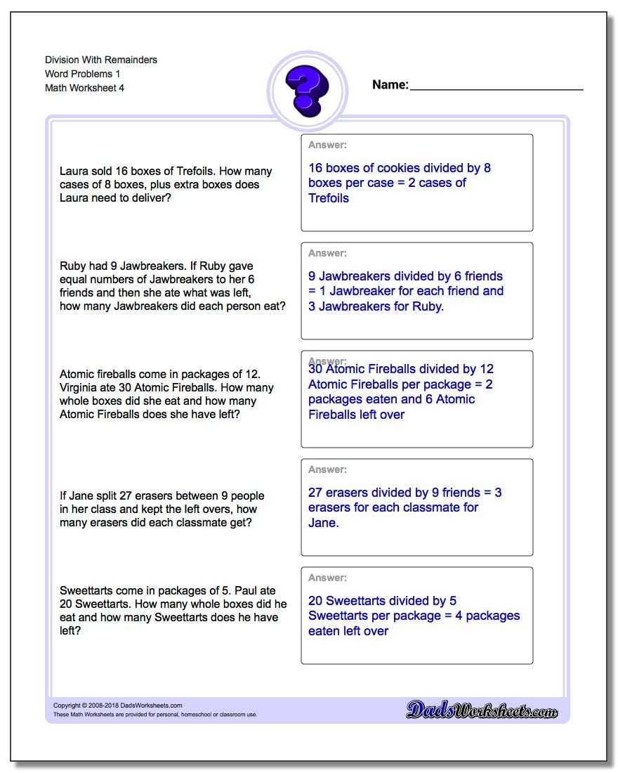 Division With Remainders Word Problems