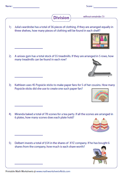 Division Word Problems Worksheets