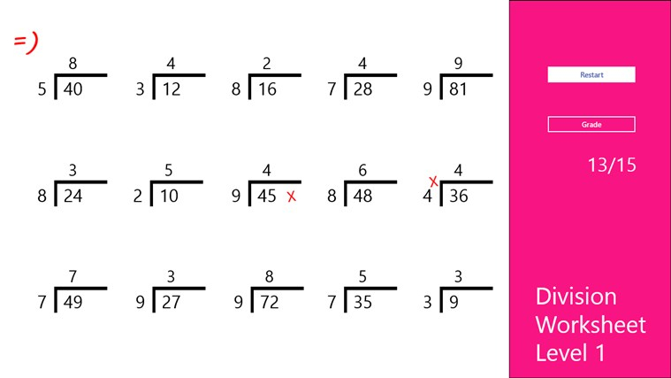 Division Worksheet L1 For Windows 8 And 8 1