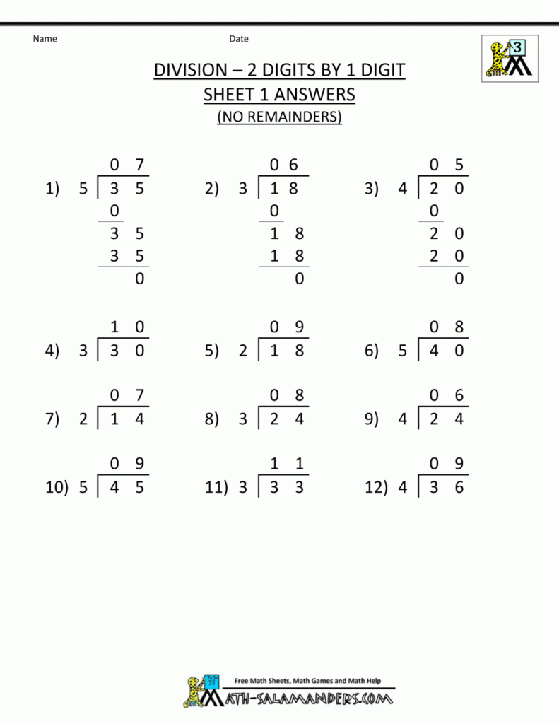 Division Worksheets 3rd Grade