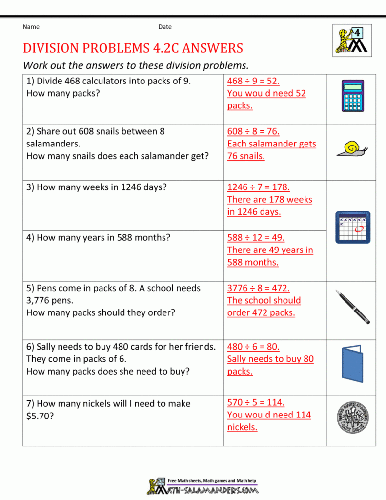 Division Worksheets Grade 4