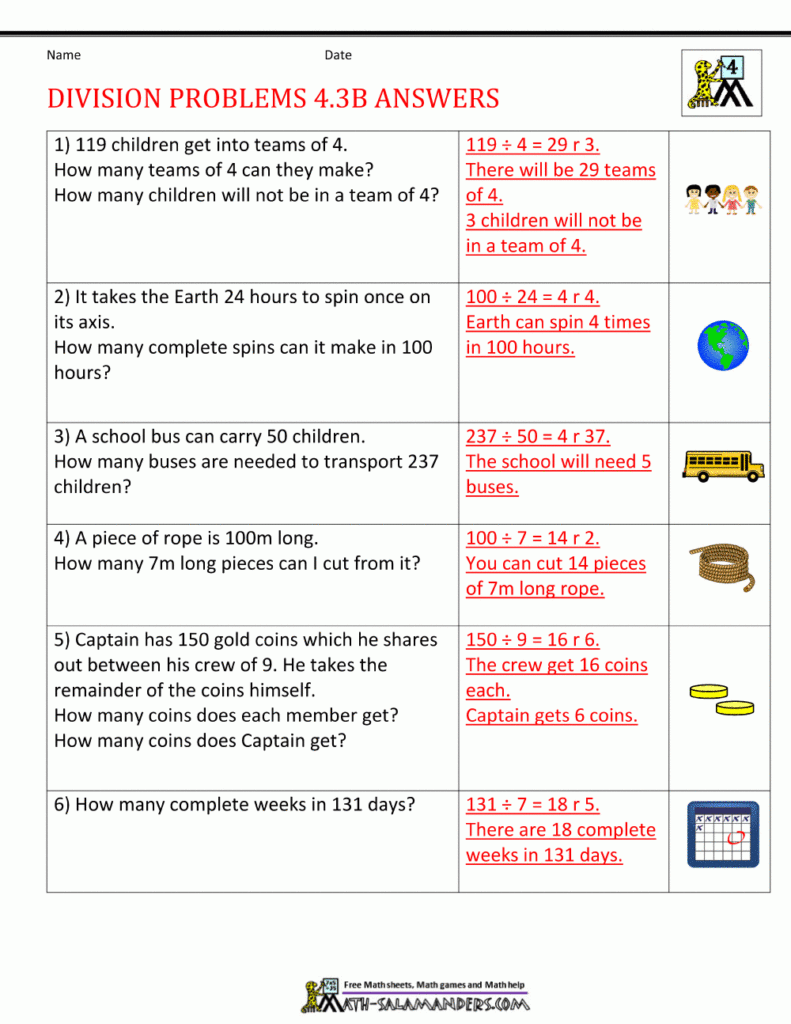 Division Worksheets Grade 4