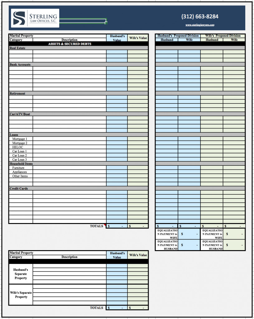 Divorce Splitting Assets Worksheet Yooob Db excel