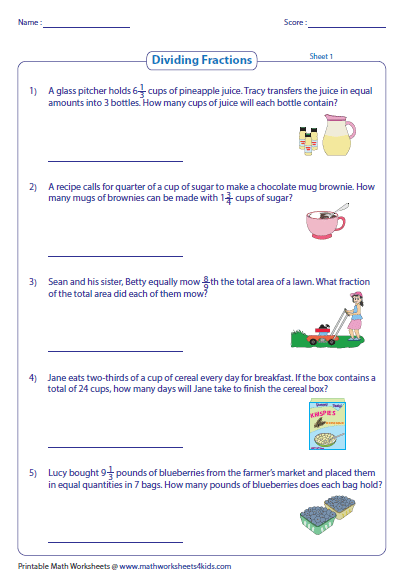 Fraction Word Problems Worksheets