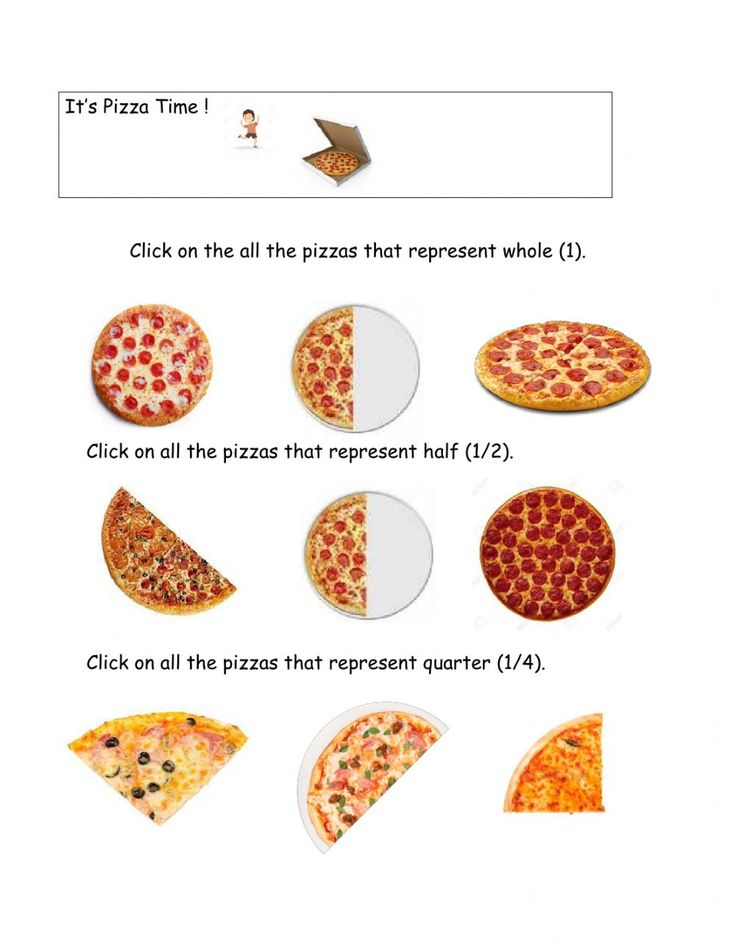 Fractions whole half quarter Interactive Worksheet Fractions 