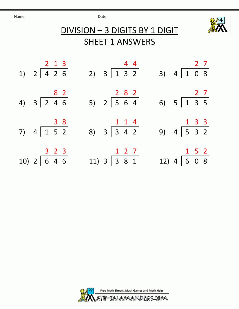 Free Division Worksheets