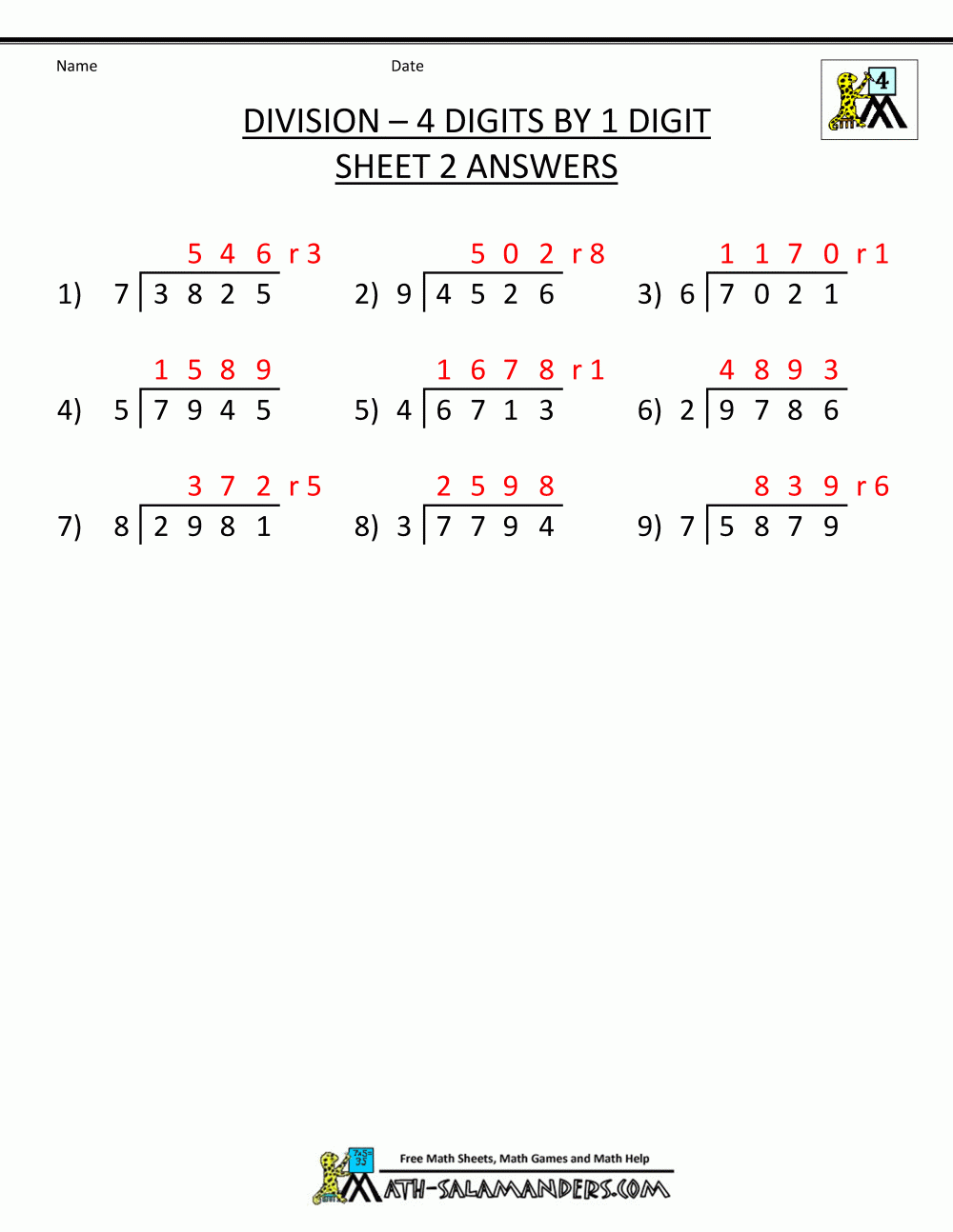 Free Division Worksheets