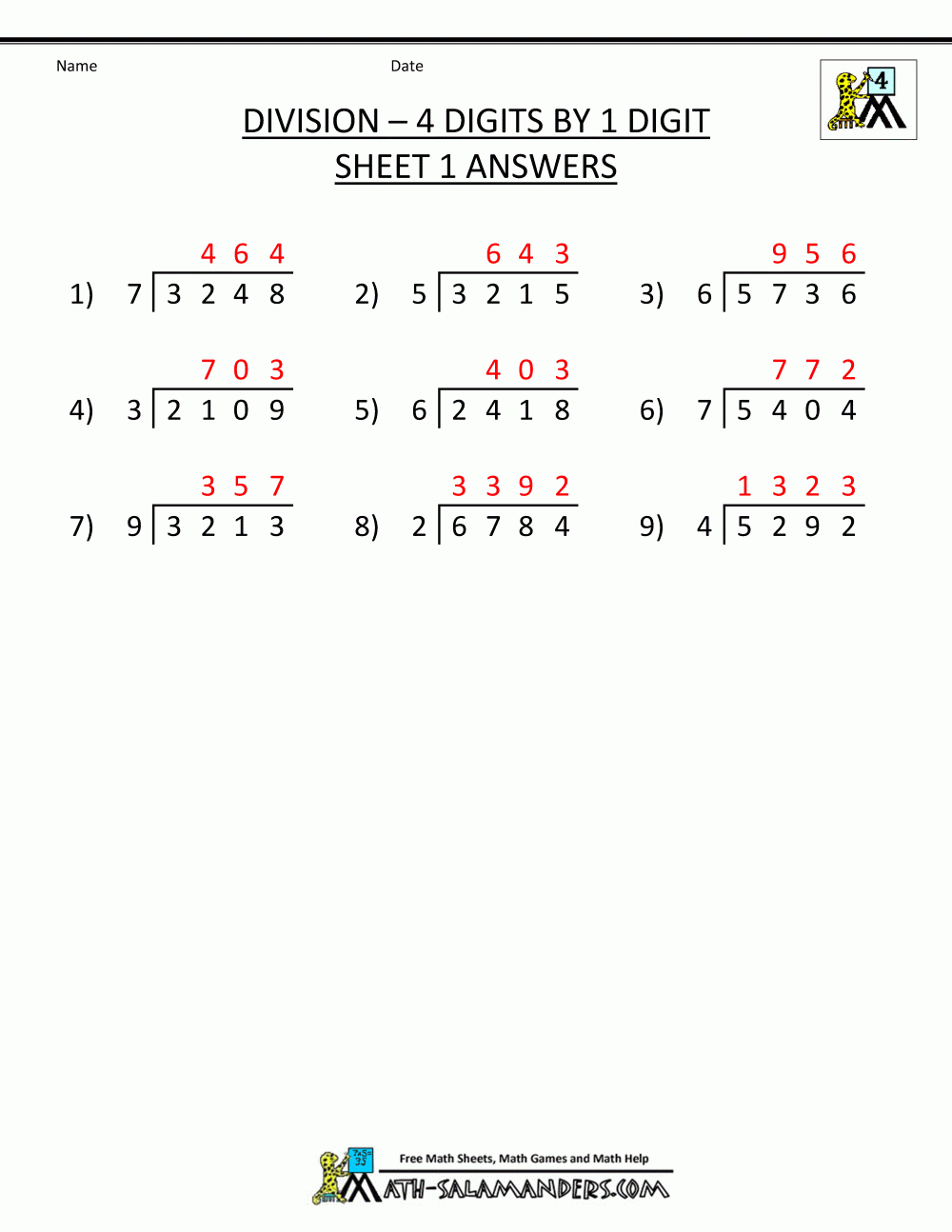 Free Division Worksheets