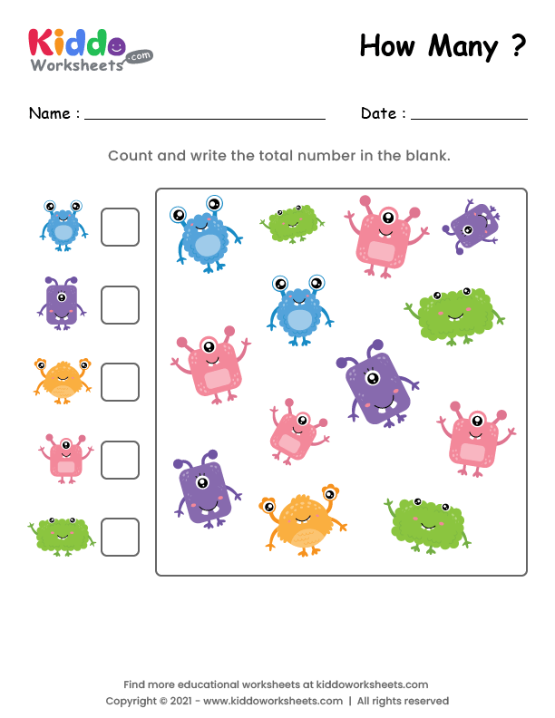 Free Printable Counting Monsters Worksheet Kiddoworksheets